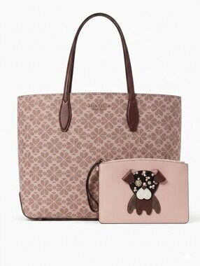 kate spade Pink Floral Jacquard Tote with Kate Spade Pink Puppy Pouch